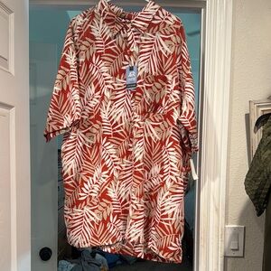 Red and White Leaf Print Shirt